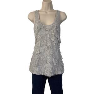 Express Gray Lace Embellished Front Tank Top Scoop Neck Infused MetallicThread
